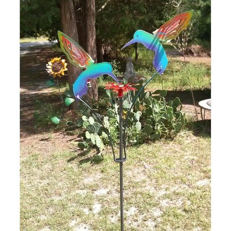 INVERNADERO Metal Kinetic Garden Sculpture 2 Painted Hummingbirds IN1821964